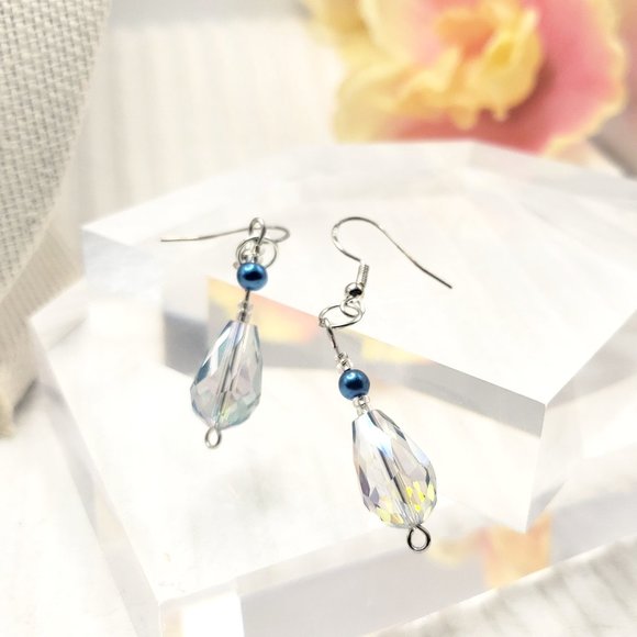 Dark Blue Hematite & Heart Charm Dangle Boho Wrap Bracelet/Necklace Earrings Set - Picture 4 of 17